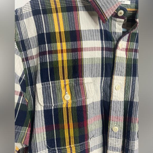 Lucky Brand Men’s XL Seersucker Yellow Red Blue Men’s button down short sleeve - Picture 4 of 9